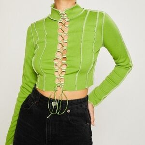 Pretty Garbage Vibrant Green Lace-Up Stitch Crop Top